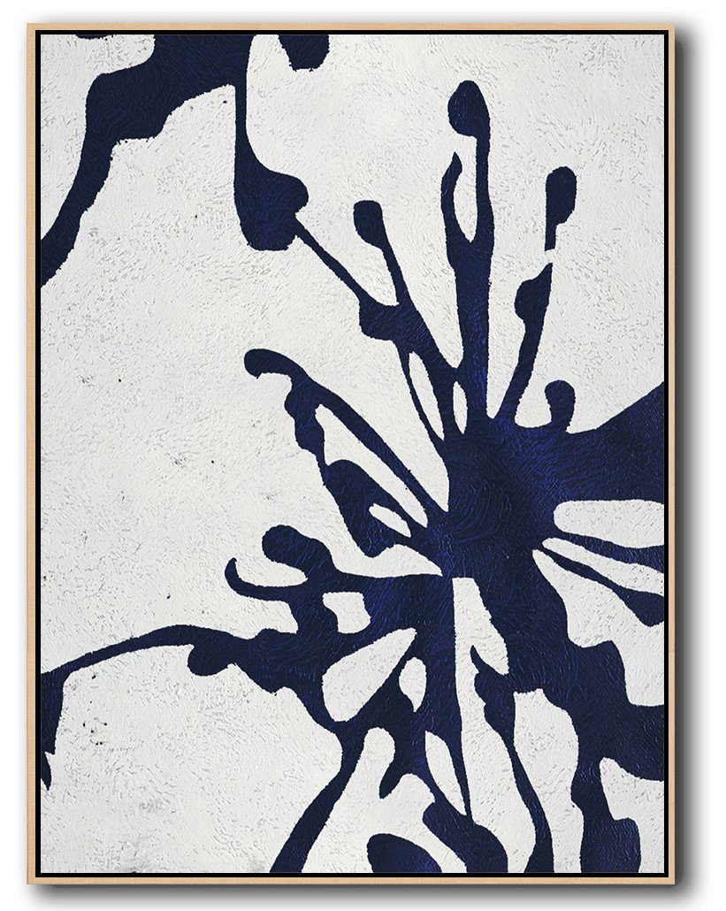 Buy Hand Painted Navy Blue Abstract Painting Online - Teal Canvas Wall Art Huge